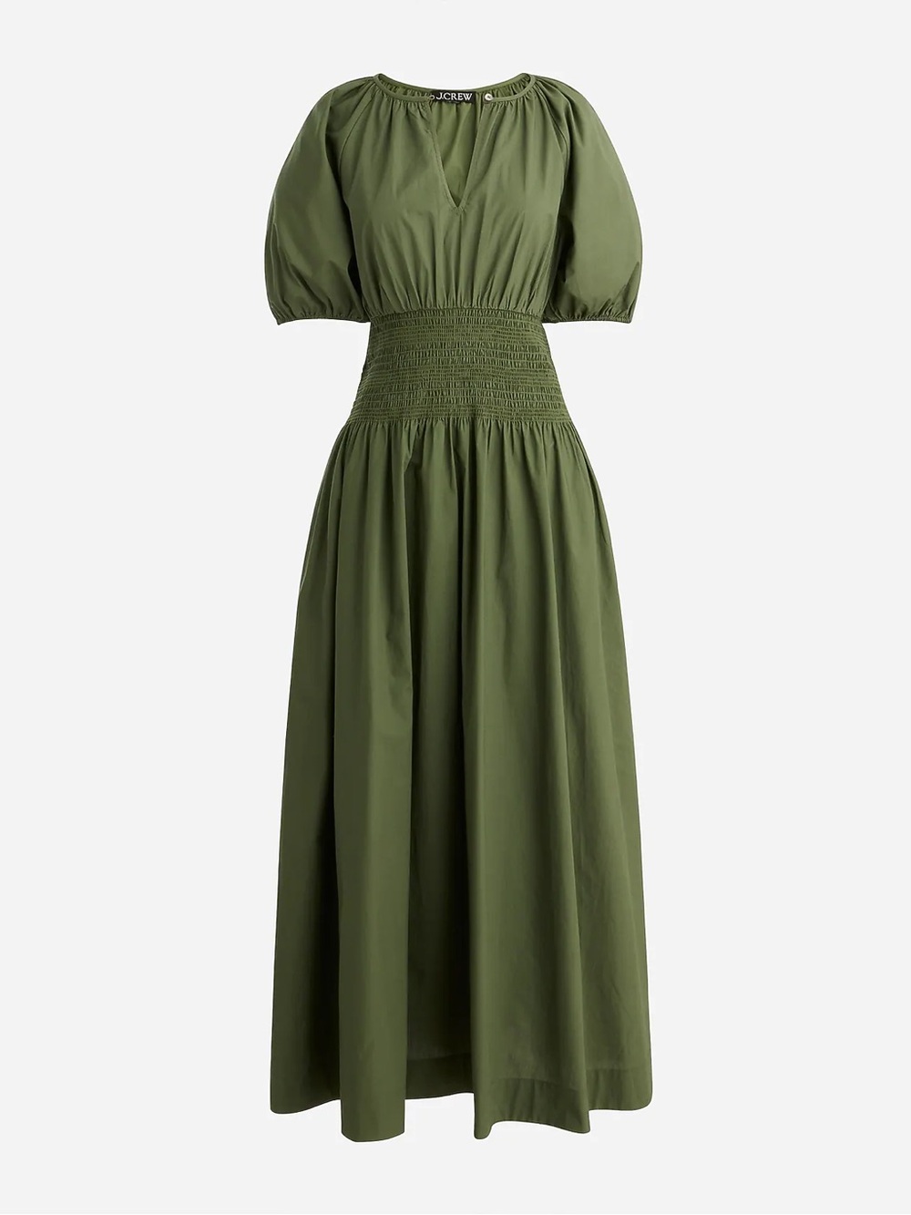 J. Crew Olive Green Midi Dress with Smocked Waist Size Medium - Picture 11 of 11